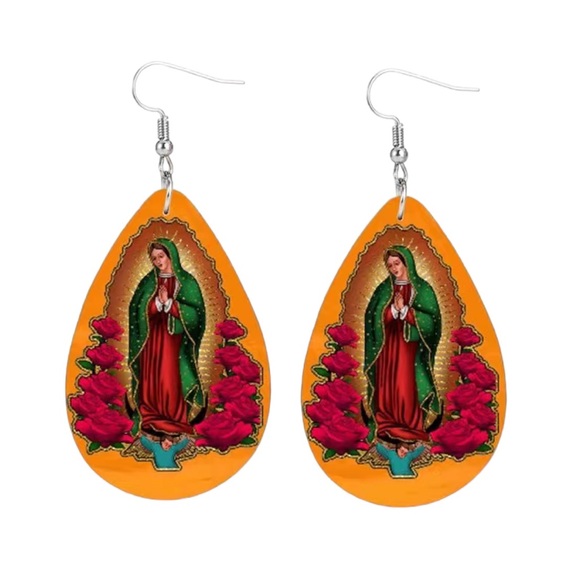 Virgin of Guadalupe Leather Earrings - Elegant Religious Jewelry for Devotion - Picture 1 of 4